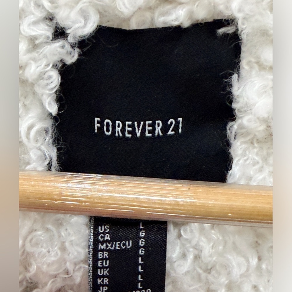 SOLD - Forever 21 Faux Suede & Shearling Coat Tan Size L | Long Sherpa-Lined - Picture 7 of 7